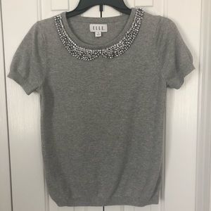 Elle Gray Sweater with Beaded Bib Collar